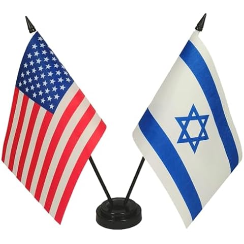 Zigvert American & Israel Desk Flag, 8.2" x 5.5", Polyester, 2-Piece Set for Room Display Cover