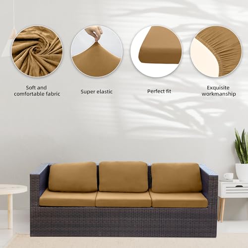 Image of BIETYONE 8Pcs Stretch Patio Cushion Covers,Outdoor Couch Covers Replacement,Outdoor Couch & Sofa Slipcovers,for Patio Furniture Cushion Covers,Washable Reusable urniture Protector (Camel, Cover Only)