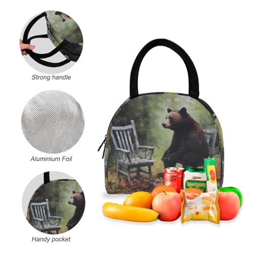 Backpack Lunch Box Set Large Capacity Travel Backpacks and Insulated Lunch Bag for Commute Hiking Picnic Bear Sitting Print4