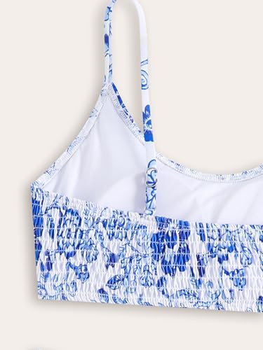 Image of Girl's Two Piece Set Shirred Porcelain Print Bikini Set High Waisted Swimsuit Bathing Suit Blue 16Y