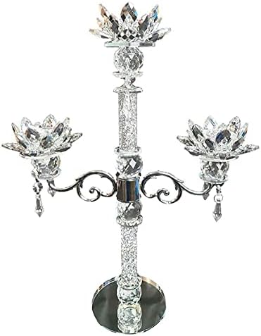 ProTech Crystal Candle Holder, Crushed Diamond Ornaments, 3 Arms Candelabras, Silver Ornaments, Dining Table Centre Piece, Sparkle Home Accessories, Glitter Candle Holder for Wedding, Mirror Base