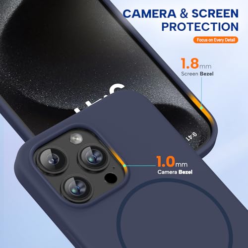 Image of Miracase Magnetic for iPhone 15 Pro Max Case, [Soft Anti-Scratch Microfiber Lining], Compatible with MagSafe, Liquid Silicone Case Shockproof Drop Protection Phone Case for 15 ProMax, Dark Blue