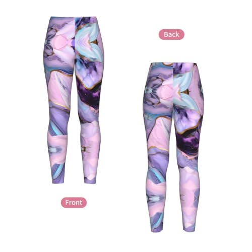 Leggings de compresión suaves con estampado de mármol multicolor de mujer 4