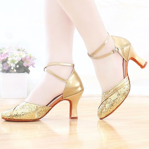 Chaussures de danse latine femmes à petits talons pailletés - 3