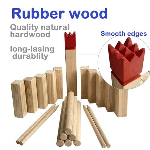 Jac & Mok Kubb Game Set - Hardwood Viking Games -KUBB Throwing Outdoor Games (Kubb Red, 5 x 5 x 30cm -King)