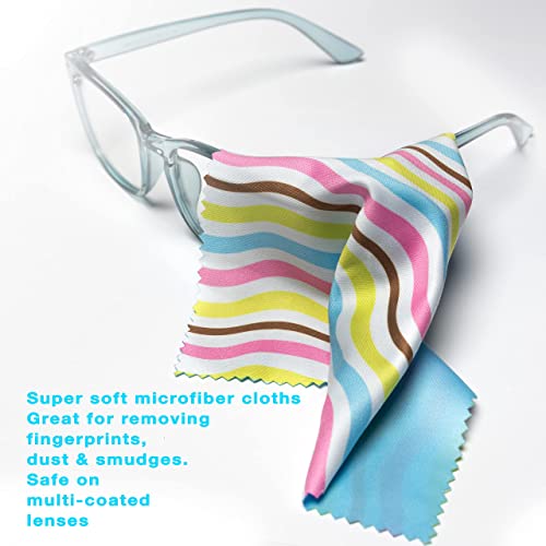 10 Pack Cute Geo-Design Multicolor Microfiber Cleaning Cloths For Cleaning Lenses, Eyeglasses, Sunglasses And Cell Phone, Beautifully Designed In Pastel Colors Blue, Pink, Green And White Cloth Wipes. #TOP1