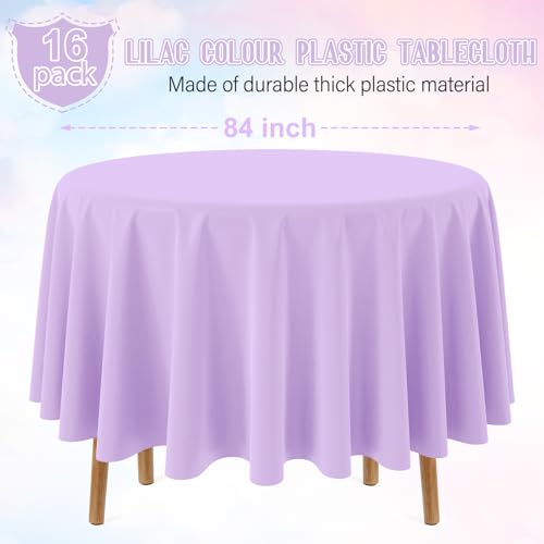 Image of Ragnhild 16 Pack Lavender Plastic Tablecloths for Round Tables, Premium Decorative Light Purple Disposable Table Cloths for Parties, Round Party Table Cover for Birthday Wedding Baby Shower, 84 Inch
