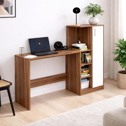 Image of SPYDER CRAFT Multipurpose Desk for Office, Study with Book Storage Engineered Wood Multipurpose Table (Free Standing, Finish Color - Columbain Wood Brown, Assembly Do-It-Yourself