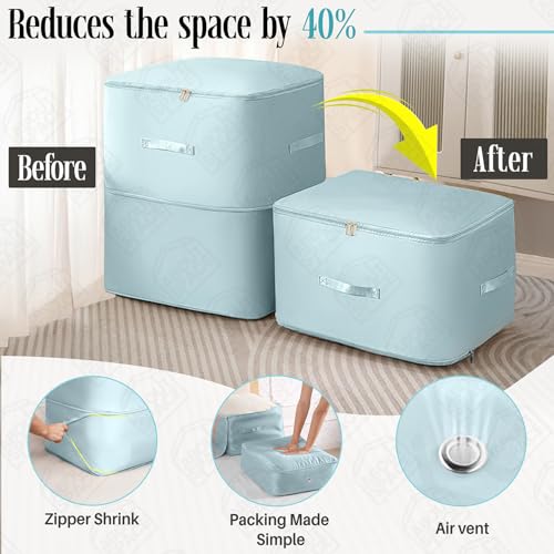 Image of ABOUT SPACE High-Density Nylon Fabric Ultra Space Saving Self Compression Organizer - 141 L Vacuum Storage Bags - Packing Vaccine Bags for Clothes Airtight (Blue - Large - L 54 x B 42 x H 62 cm)