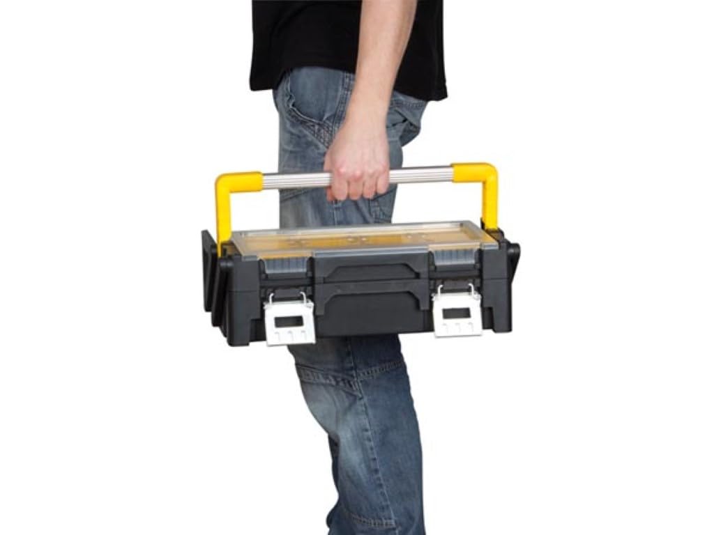 Perel organizador de herramientas 15,2 L con 18 compartimentos y 2 niveles, maletín de herramientas con asa de aluminio y cierres metálicos, organizador para tornillos y piezas pequeñas, 45,5 x 24 x