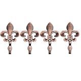 Ulifestar Bathroom Towel Hooks, Decorative Wall Hooks Coat Hooks Heavy Duty Metal Hooks Wall Mounted Hanging Hooks for Hanging Key Purse Robe Hat Scarf Belt Handbag Cup Mug 4 Pack (Red Ancient)