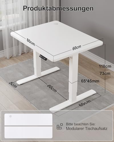 Airfish Höhenverstellbarer Schreibtisch 80x60cm, Kinder Schreibtisch Höhenverstellbar Elektrischer mit Memory-Funktion… – Ansicht 3