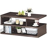 Giantex Coffee Table, Rectangular Tea Table with Storage Shelf, 3-Tier Sofa Table, Modern Console Table, Space Saving Organizer, Furniture for Home Living Room Office, Brown (Brown)