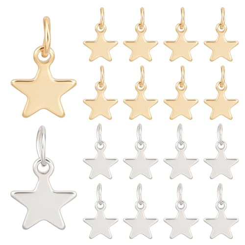 CRAFTYMELODY 60 pendentif Étoile à Cinq Branches en Acier Inoxydable Plaqué Or 2 carats 304 couleurs 18 breloques avec 60 anneaux Ouverts