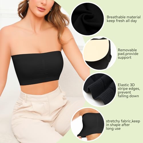 Strapless Wireless Bras for Women Bandeau Bra Seamless Comfort Wirefree Padded Tube Top Bra3
