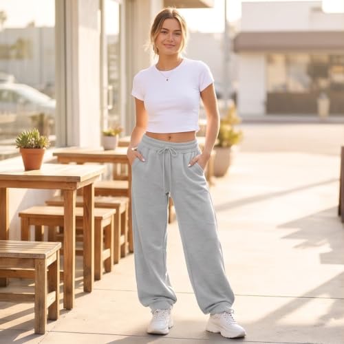 Wide Leg Sweatpants Women Baggy Scalloped Hem Lounge Sweatpants Pants - image 3