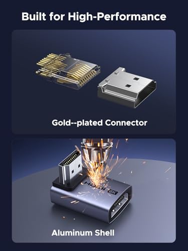 Image of UGREEN 10K 8K@60Hz HDMI 2.1 Right Angle Up and Down Male to Female Adapter 2 Pack, 4K@240Hz High Speed L-Shaped Connector 3D HDR VRR 48Gbps Compatible with HDTV Roku Stick Chromecast Laptop PC Switch