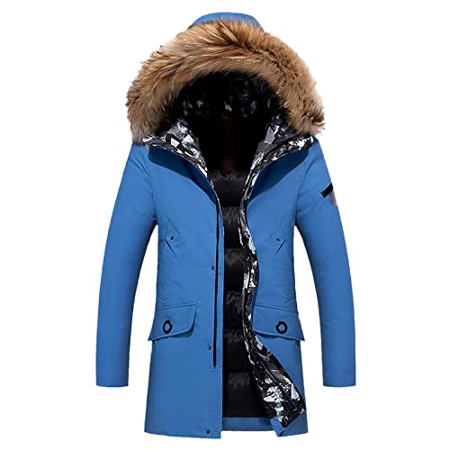 Veste d'hiver décontractée pour homme coupe-vent et thermique en coton bleu