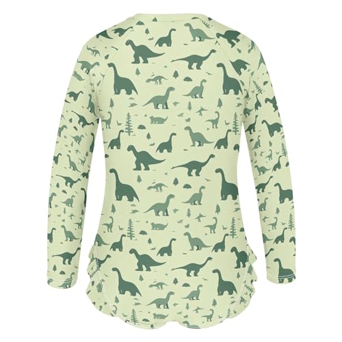 Cute Dinosaur Girls Long Sleeve Rashguard Swimsuit UV Protection One-Piece Swimwear Bathing Suit B04041053