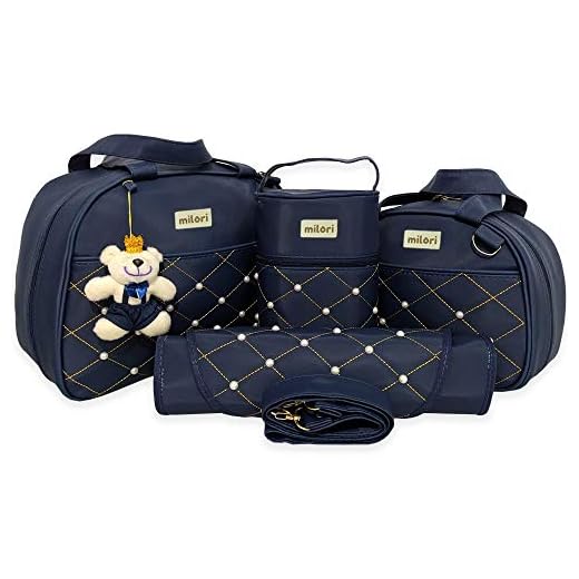 Kit Bolsas de Maternidade Menina/Menino Coleção Pérola 4 Peças Material Térmico Impermeável Cor: Azul Marinho