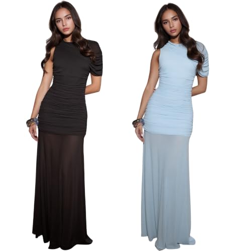 Image of PORRCEY Women's Sexy Rhinestone Lace Sheer Mesh Formal Evening Dress