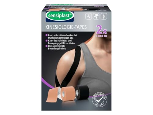 Cintas kinesiológicas Sensiplast® Puede ser útil para aliviar la tensión muscular. Juego de 2. Material: 95% algodón, 5% elastano. (Negro y Beige)