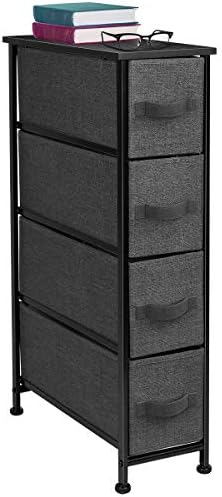 Sorbus Narrow Dresser Tower with 4 Drawers - Vertical Storage for Bedroom, Bathroom, Laundry, Closets, and More, Steel Frame, Wood Top, Easy Pull Fabric Bins (Black/Charcoal)