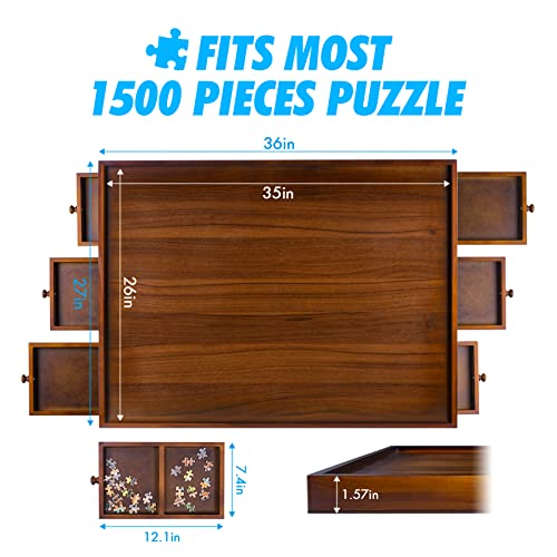 Sunix 1500 Piece Rotating Puzzle Board with Drawers & Cover Mat, 36"x27" Wooden Jigsaw Puzzle Table, Smooth Plateau Fiberboard Work Surface & Reinforced Hardwood, Spinning Puzzle Board for Adults Kids