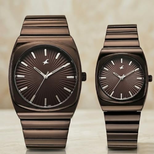 Image of Fastrack Mixmatched 5.0 Quartz Analog with Brown Dial Brown Stainless Steel Strap Watch for Couple - 3819268060QM03