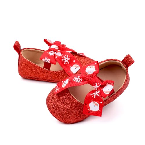 edding Dress Mary Jane Flats,Toddler Soft Sole Prewalker Sparkly Lightweight Shoes (B01/Red, 0-6 Months)