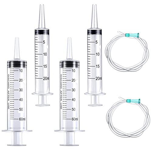 SnowTing Large Syringe Plastic Liquid Measuring 20ml 60ml with 13 Inch Tubing for Feeding Pets Kitten Puppy, Scientific Labs, Me