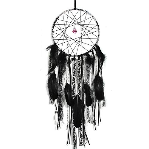 Nice Dream Boho Dream Catcher, Handmade Crochet Lace Dream Catchers with Amethyst Stone for Wall Hanging Home Decor (Black)