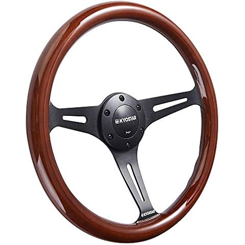 Universal 350mm 14" Inch Grant Classic Nostalgia Style Wood Grain Steering Wheel Black Spoek with Horn Button Cover