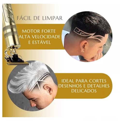 Máquina De Cortar Cabelo Profissional Dragão Acabamento Sem Fio Cabelo Barba Pezinho Recarregável 4