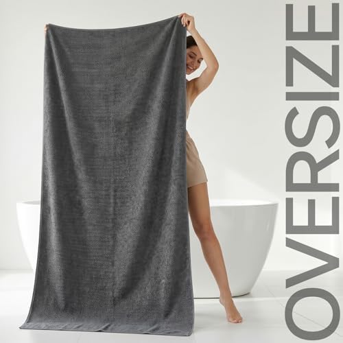 REDKISS Pack of 1 Jumbo Bath Sheet, 40 x 80 Inches Microfiber Oversized Bath Towel for Bathroom, Extra Large & Lightweight, Quick-Dry, Super Soft & Absorbent, Perfect to Wrap Yourself in, Dark Gray - Thumbnail 3