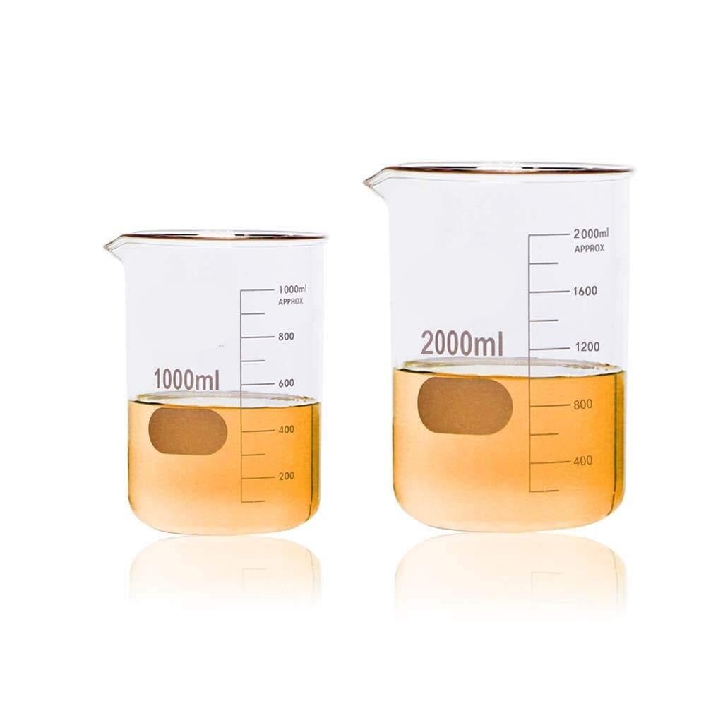 Zlewka laboratoryjna, Zestaw naukowych zlewek szklanych, 1000 ml borokrzemowych, opakowanie 2 szt., z nadrukowaną podziałką