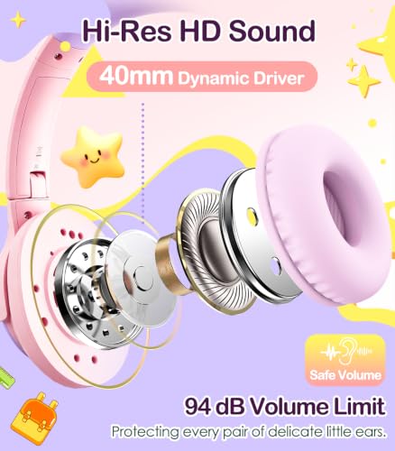 INFURTURE Kids Headphone for School with Microphone, Pink Wired Headphones - image 2