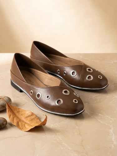 Image of Marc Loire Women's Slip-On Solid Ballerina Flats | Embellished | Round Toe | PU Upper | Comfortable Casual Footwear