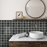 Protector Salpicaduras Cocina Retro Negro Azulejos Adhesivos y Baldosas Adhesivas Pared,Material PVC Impermeable para Decoración, Baño y Espacios Interiores