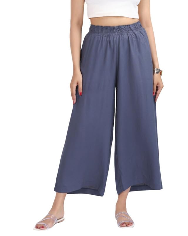 Image of Mlada Rayon Palazzo Pants for Women | Palazzo Pant for Women | Palazzo for Office Wear | Mid Rise Palazzo Pants | Regular Fit Palazzo Pants for Women | Relaxed Palazzo Pants | Solid Palazzo Pants