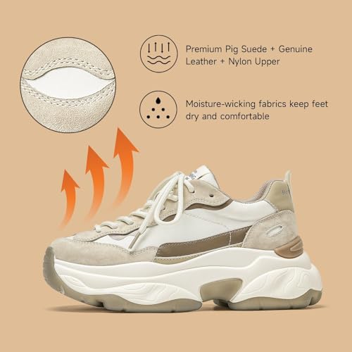 Image of BEAU TODAY Womens Chunky Sneakers, Casual Platform Sneakers for Women | Breathable Mesh, Lace Up, Cushioned, Fashion Casual, Platform, Non-Slip Durable, Walking Running Gym Dad Sneakers