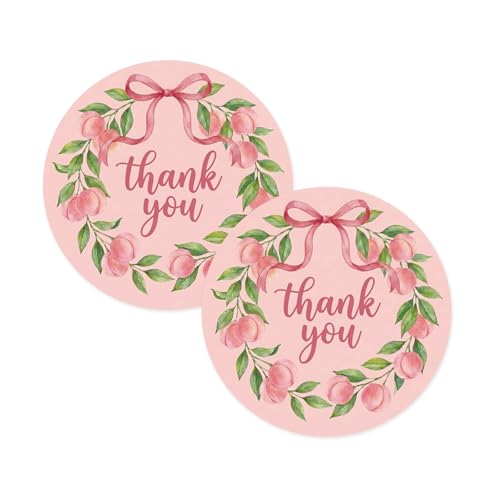 Autocollants de remerciement Sweet as Peaches avec nœud rose pour fête, lot de 60