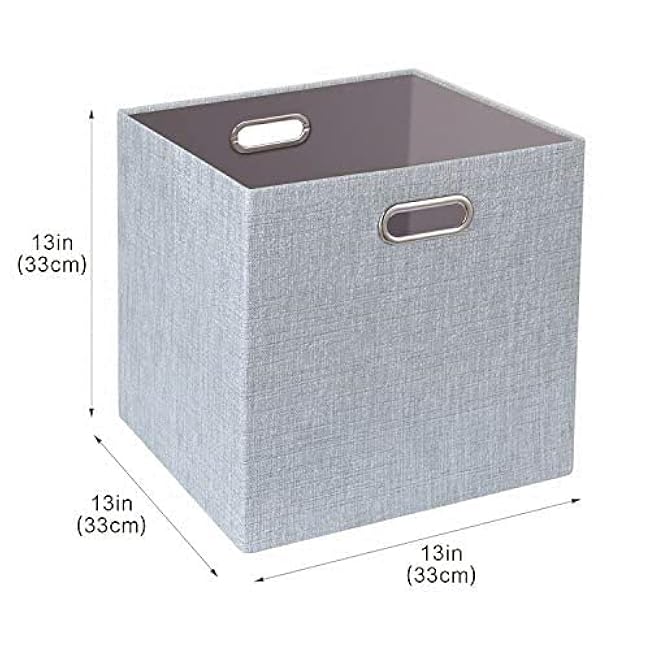 Posprica 3X Thicker Fabric Storage Cubes 13 inch Collapsible Storage Bins for Organization, Cubby Storage Baskets for Organizing Shelf Cabinet Bookcase Boxes, Set of 4, Sliver Grey