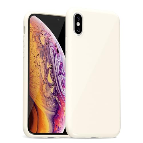 uvcoat for iPhone X/XS Case Silicone, Glossy Cute Jelly Soft Rubber Gel Protective Plastic Phone Case, Thin Ultra Slim Plain Solid Color Cover for Women, Beige Cream