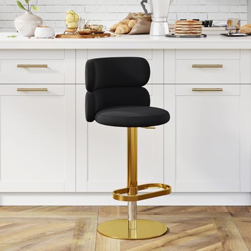 homary Swivel Bar Stool, 21.3"-31.1" Adjustable Height Barstool, Armless Velvet