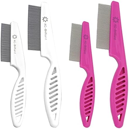 4 pack Grooming Comb for Dogs, Dematting comb with Small and Big Size to Remove Tangles and Knots in Long and Short Matted Hair, Rounded End Stainless Steel Teeth with Non-Slip Grip Handle, 7.28/5.5 INCH, AG-Brilliant