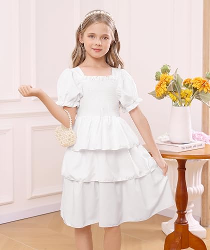 Girls Summer Dress Elegant Tie Back Short Sleeve Dress for Kids Teens,Breathable Daily Wear2