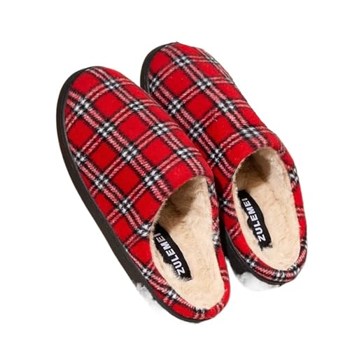 AKDJGFP Zapatillas Invierno Hombre Casa Pantuflas de algodón a rayas for hombre, cálidas, cómodas, antideslizantes, for parejas, for el invierno, suaves, for interiores y dormitorios(Red,36-37)