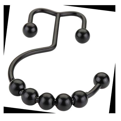 Yoocylii Metal Double Glide Shower Hooks Rings,Shower Curtain Rings Stainless Steel for Bathroom Shower Rods Curtains Hooks,Set of 12 (Matte Black)