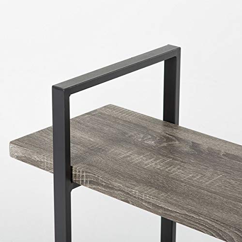 Hsh 2 Tier Industrial Bookshelf, Rustic Vintage 2 Shelf Metal And Wood Etagere Bookcase, Gray Open Small Wooden Book Shelf For Home Bedroom Living Room Office Storage, Light Grey Oak #TOP3